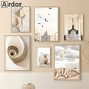 Axyaa Mosque Hot Air Balloon Canvas Print Wall Art for Bedroom Decor