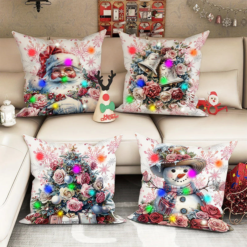 Axyaa LED Luminous Pillowcase with Santa Claus Snowman Rose Design