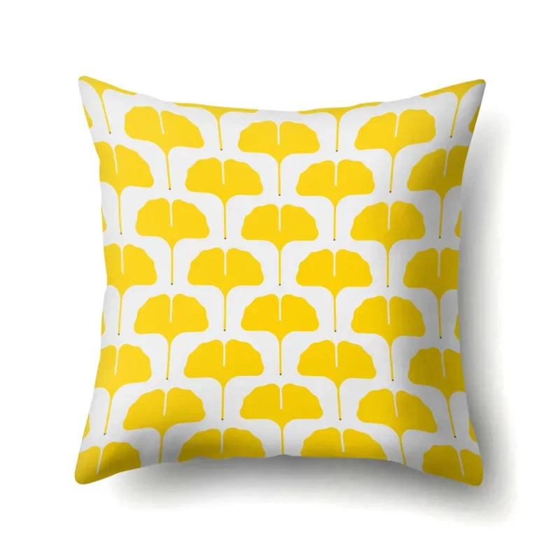Axyaa Yellow Plant Landscape Print Decorative Cushion Cover 45X45CM