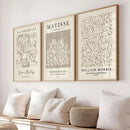 Neutral Abstract Wall Art Set by Axyaa: Beige Plant Prints, Unframed William Morris & Taupe Matisse Reprints