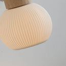 Axyaa White Ceramic LED Wall Lights with Pull Chain Switch on Modern Wood Base