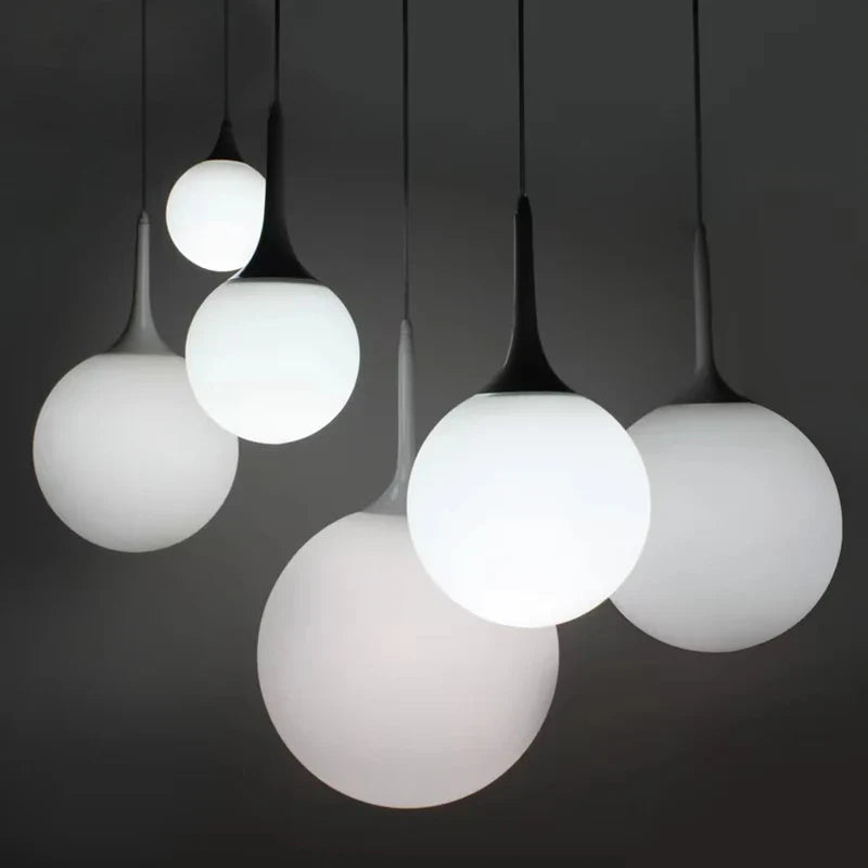 Axya White Glass Ball Pendant Lamp - Modern Nordic LED Lighting for Living & Retail