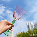 Axyaa Pink Flower Green Stem Glass Goblet - 320ml Vintage Style