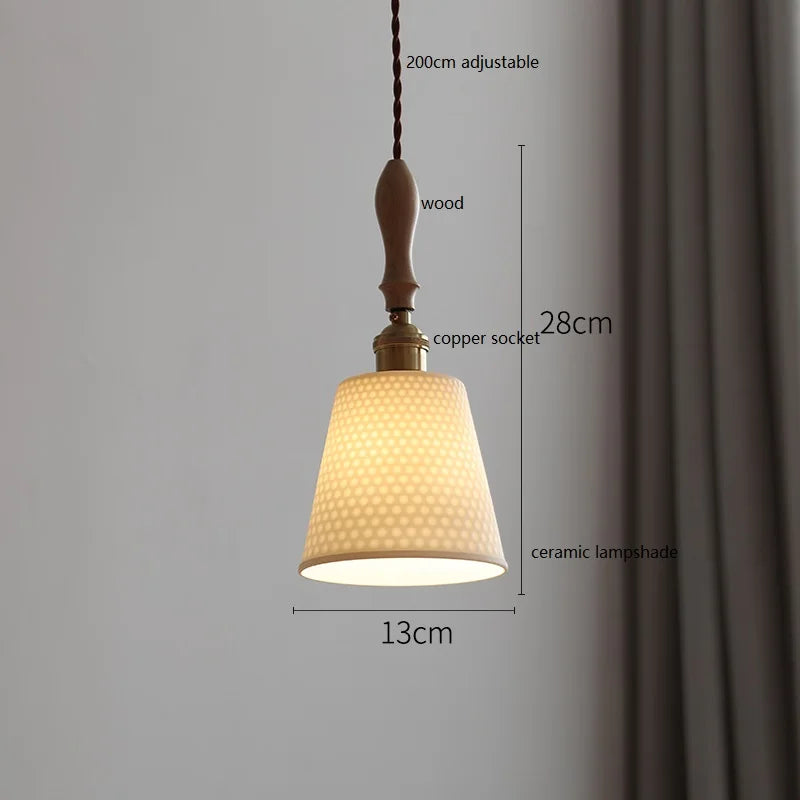 Axyaa Ceramic LED Pendant Light with Wood Copper Socket - 30CM