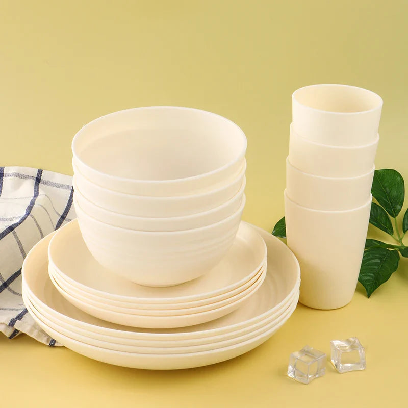 Axyaa White Plastic Tableware Set: Plate, Bowl, Cup, Fruit Plate, Dessert Plate, Salad Bowl, Drink Cup