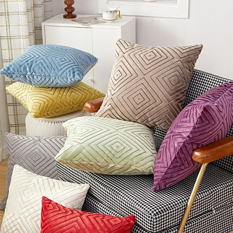 Velvet Geometric Cushion Cover 45x45cm - Axyaa - Nordic Style Home Decor