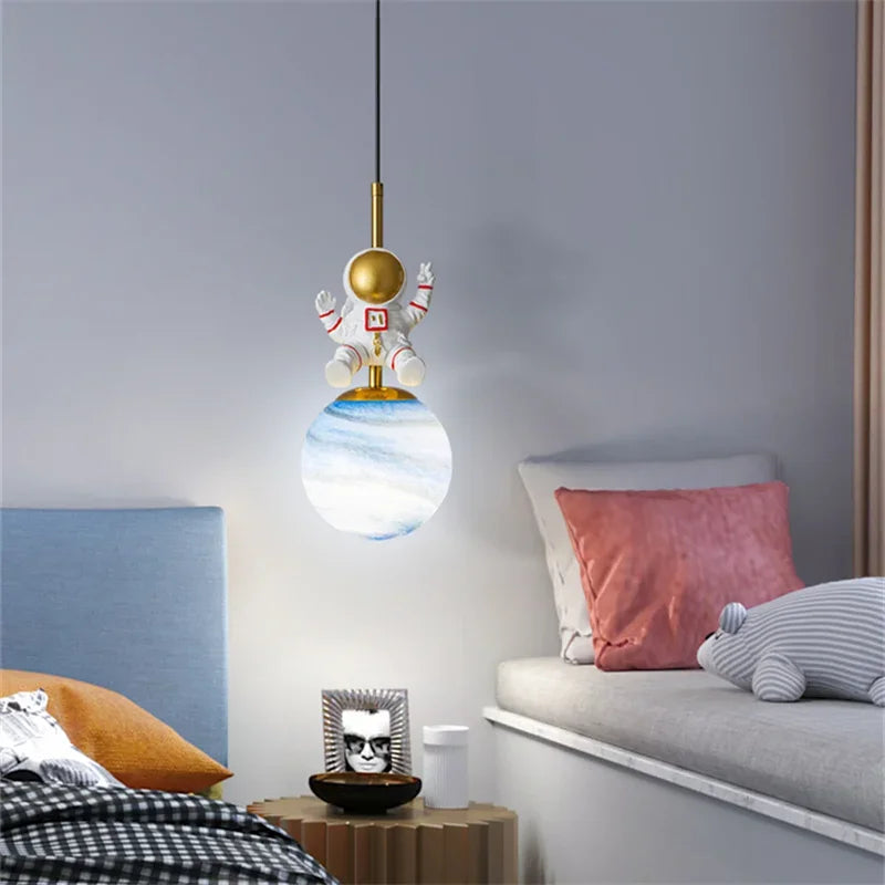 Axyaa Astronaut Chandelier: Children's Room Decor Hanging Light in Warm Shade