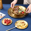 Axyaa Gold Stainless Steel Round Shallow Tray Plate Set for BBQ, Camping, Picnic