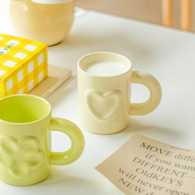 Axyaa Ceramic Mug Set - Breakfast Coffee Cup with Handle in Creative Design