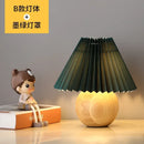 Axyaa Nordic Retro Ceramic Desk Lamp with Wood Grain Design