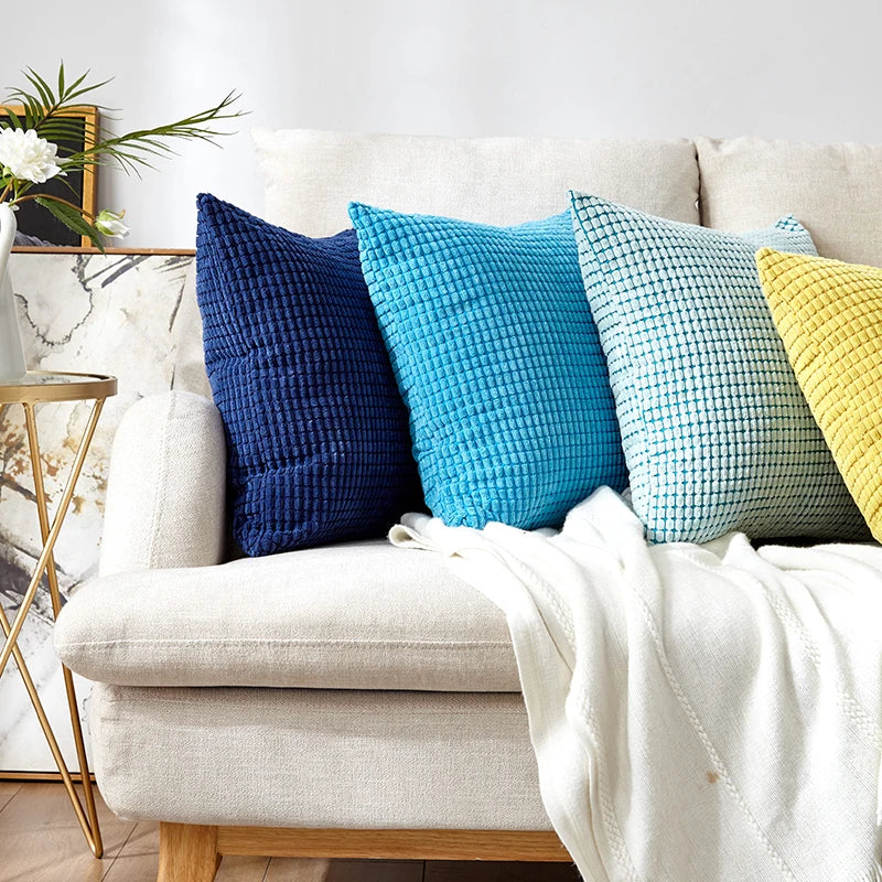 Blue Corduroy Cushion Cover 30x30cm - Axyaa Home Decor Pillowcase