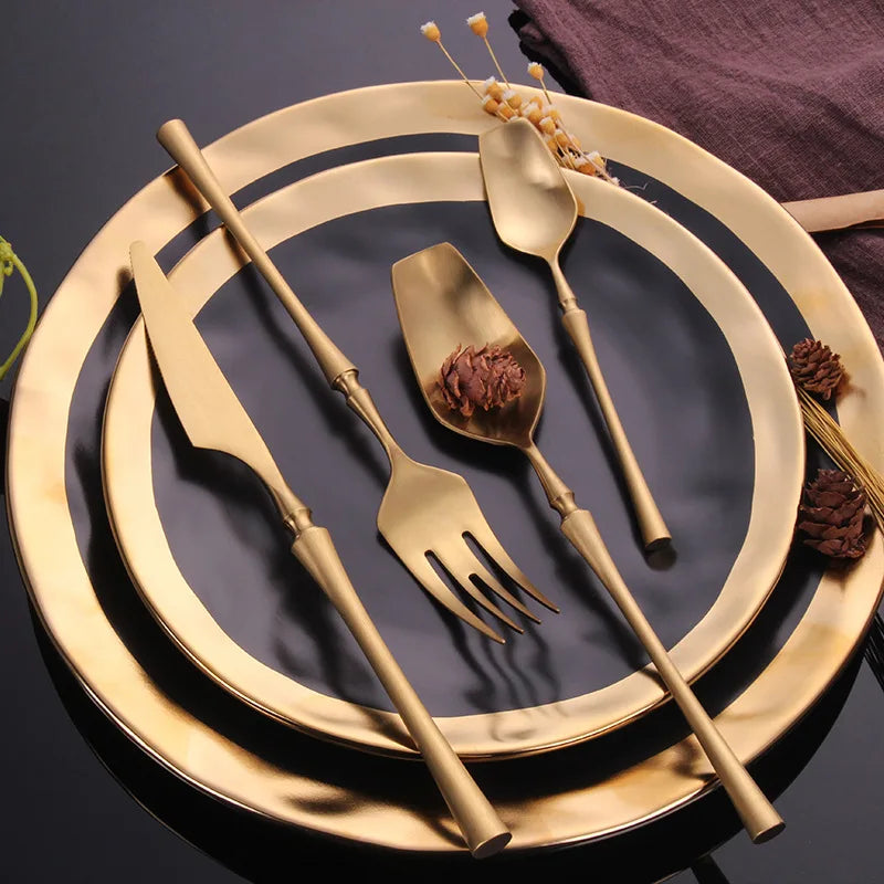 Axya Gilded Plates Matte Gold Cutlery Set Dinnerware Collection
