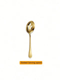 Axyaa Gold Stainless Steel Cutlery Set - 8pcs Buffet Utensils and Food Tongs