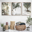 Axyaa Canvas Poster Painting: Olive Green Leaf Tree Wall Art Print Ancient Architecture Puglia