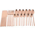 Axyaa 24-Piece Stainless Steel Black Cutlery Set Dinnerware Flatware Tableware