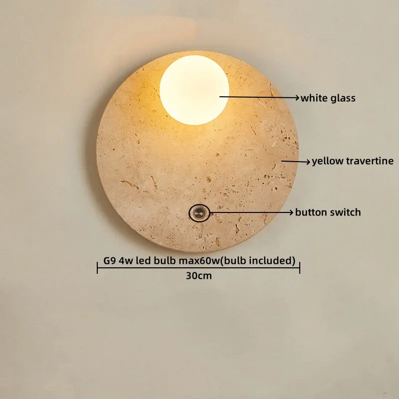 Axyaa Round Yellow Travertine LED Wall Light for Creative Room Decor