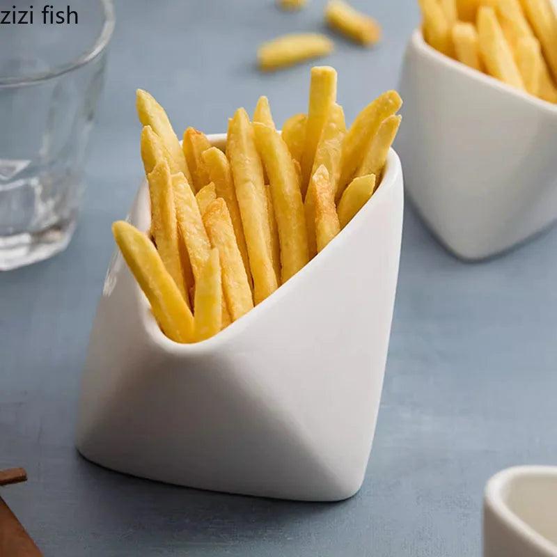 Axya Ceramic French Fries Bowl Set - Creative Tableware for Snacks and Seasonings