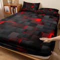 Axyaa Red Plaid Fitted Sheet Set with Soft HD Printing