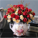 Axyaa Ceramic Vase & Flower Arrangement Set - Home Decor Crafts