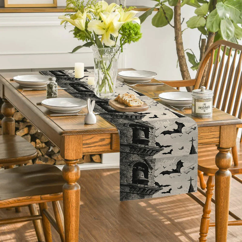 Axyaa Halloween Bat Table Runner for Kitchen Holiday Party Decor