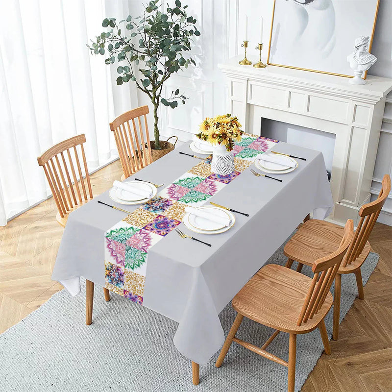 Axyaa Flowers Mandala Vine Waterproof Printed Tablecloth