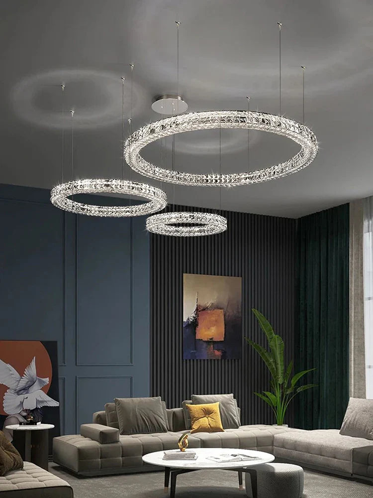 Axyaa Modern K9 Crystals Glass Chandelier, Circle Ring Pendant Lighting for Living Room
