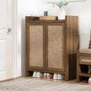 Axyaa 24 Pair Shoe Storage Cabinet, Rattan Doors, 6-Tier Farmhouse Style