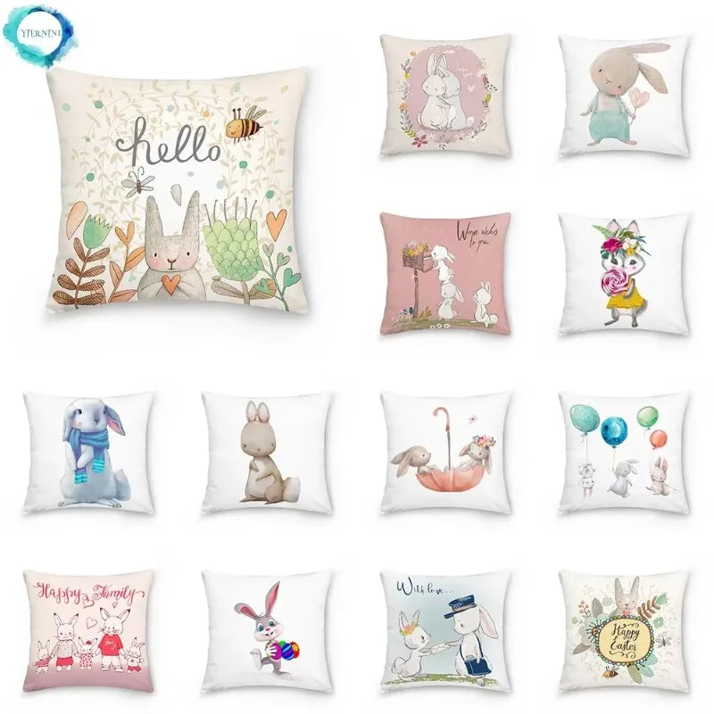 Easter Bunny Polyester Throw Pillow for Home Decor Sofa by Axyaa