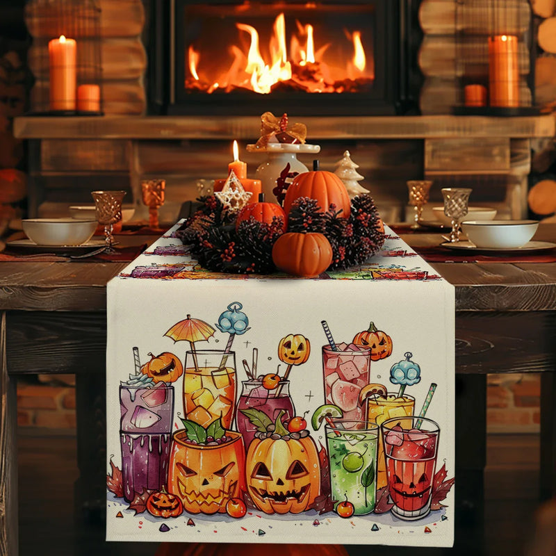 Axyaa Pumpkin Head Watercolor Table Runner