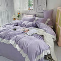 Axyaa Princess Style Bedding Set - Woman's Solid Color Ruffles Duvet Cover & Sheets