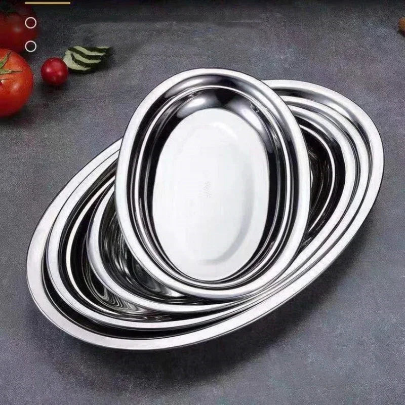 Axyaa Stainless Steel Oval Fish Plate for Dining, Sushi, Snacks, and Desserts