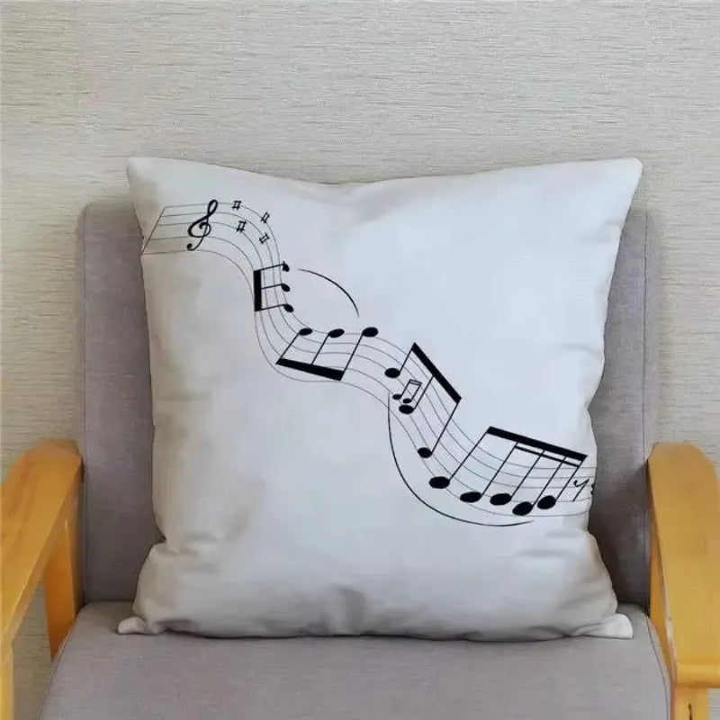 Axyaa Cartoon Sheet Music Printed Cushion Cover for Bedroom and Living Room