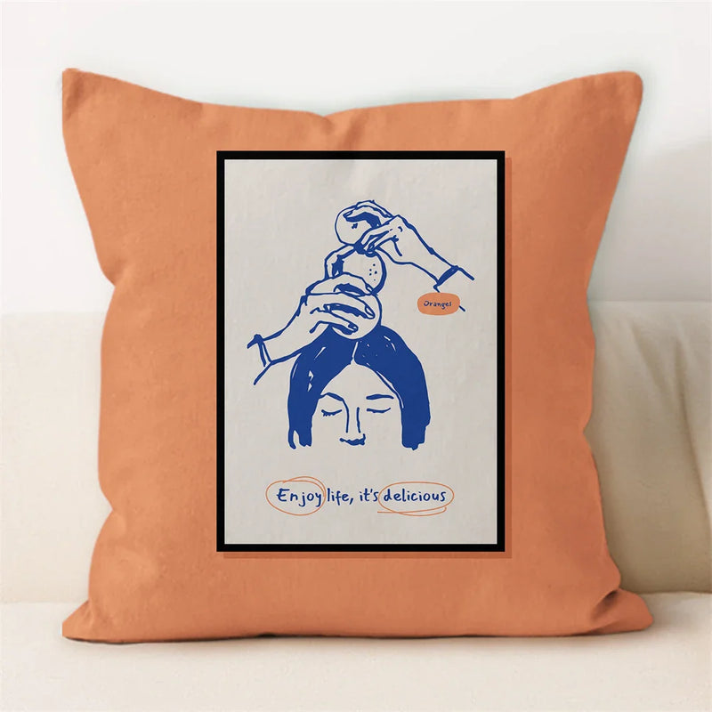 Axyaa Line Art Coffee Cushion Cover for Home & Car Decor