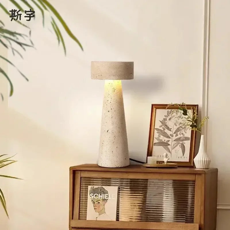Axyaa Stone Table Lamp: Japanese Wabi-Sabi Design for Bedroom, Living Room, Study.