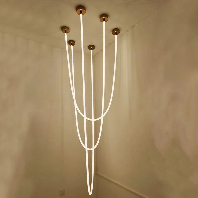 Axyaa Nordic LED Long Line Chandelier Pendant Light for Dining Room and Cafe