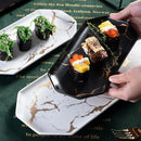 Axyaa Nordic Marble Gold Sushi Plate, Retro Design, Matte Finish