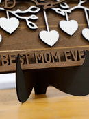 BEST MOM EVER Wooden Plaque with Hanging Hearts, Axyaa 3D Engraved Table Decor