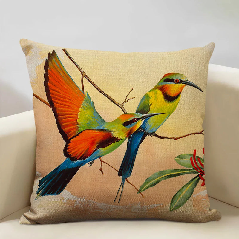 Axyaa Bird Parrot Sofa Cushion Cover 45x45cm Linen Pillowcase for Home & Hospitality