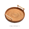 Axyaa Round Rattan Tray with Wooden Handle, Multipurpose Serving Tray for Home Kitchen