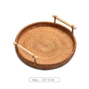 Axyaa Round Rattan Tray with Wooden Handle: Stylish Serving Tray for Home Kitchen