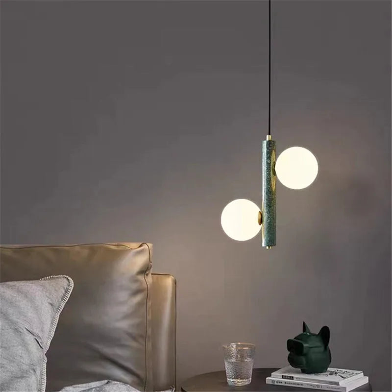 Scandi Marble Pendant Light White Glass Ball Bedroom Living Room Bar Axyaa