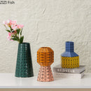 Geometric Ceramic Vase with Artificial Flowers - Axyaa Aesthetic Room Decor
