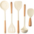 Axyaa Silicone Kitchen Utensils Set with Wooden Handle - Non-stick Cookware Tools