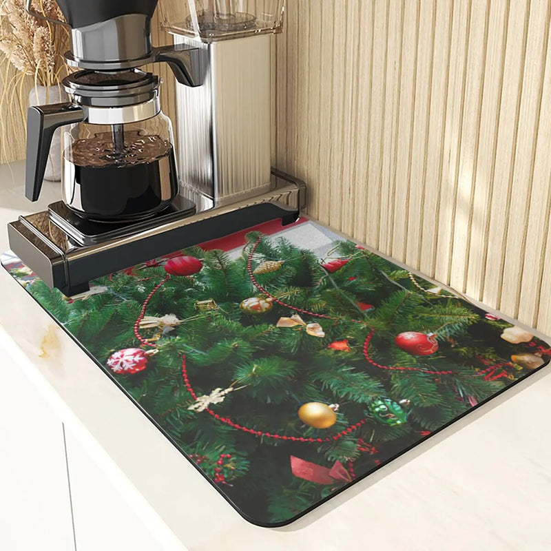 Axyaa Christmas Tree Printed Kitchen Drying Mat