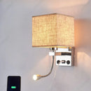 Axyaa LED Fabric Lampshade Wall Light with USB Charging Port, Adjustable Spotlight