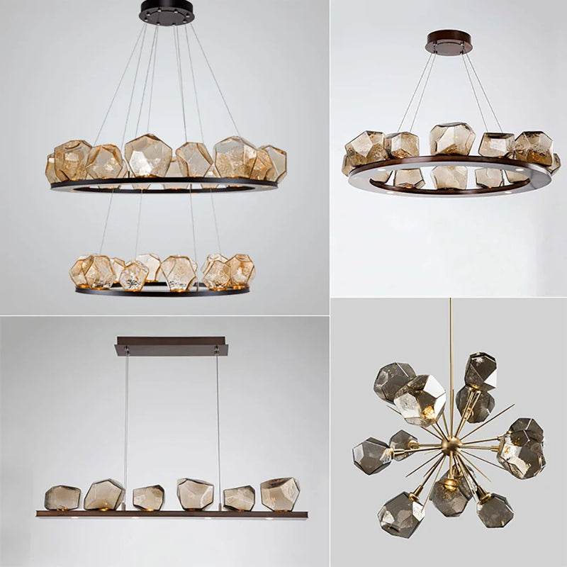 Axyaa Rock Glass Chandelier Pendant Lamps for Living Room Restaurant Bedroom