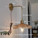 Axyaa Amber Vintage LED Wall Light Glass Copper Pull Chain Switch Bedside Lamp
