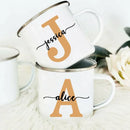 Axyaa Enamel Coffee Mugs with Custom Initial Name - Personalized Outdoor Cups