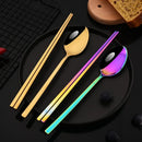 Axyaa 8-Piece Black Stainless Steel Cutlery Set with Sushi Sticks and Korean Chopsticks