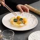 Axyaa White Porcelain Steak Plate, Half Rock Textured Dining Plate, Tableware